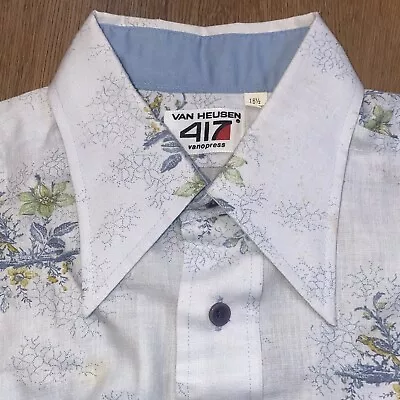 Vintage 60s 70s Shirt Van Heusen Disco Hippy Dagger Collar Floral Large Men 16.5 • $59.43