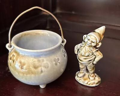 Vintage Wade Porcelain Pot O Gold W/Shamrock Design W/leprechaun Made In Ireland • $24.99