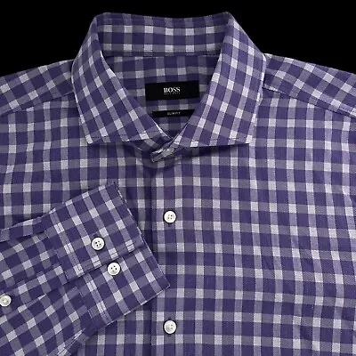Hugo Boss Dress Shirt Men's 16-35.5 (41 Cm) Slim Fit Jason Purple Check Casual • $23.99