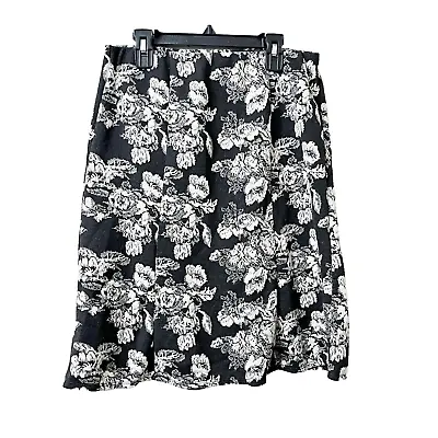 Joe B Women Black White Skirt Large Knit Floral Elastic Pull On Work Office • $9.99