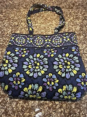 Vera Bradley Indigo Pop Cotton Navy Blue Floral Quilted Large Tote Bag 13  Tall • $22