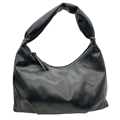 H&M Faux Leather Hobo Zip Top Shoulder Bag Purse Black EUC • $17