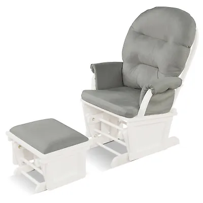 Costway Wood Baby Nursery Rocking Chair Glider & Ottoman Cushion Set Light Grey • $209.99