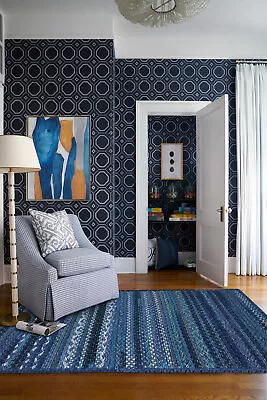 $167 • Buy Capel Rugs Harborview Cross Sewn Wool Blend Twilight Blue Country Braided Rug 