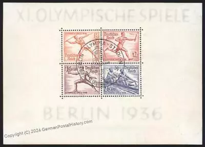 Germany 1936 Berlin Olympics Mi Block 5 Used Souvenir Sheet 108877 • $60.96
