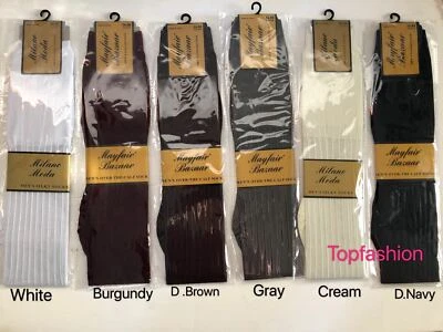 $5.95 • Buy Mens Over The Calf 100% Stretch Nylon Thick&Thin Silky Ribbed Dress Socks S-5