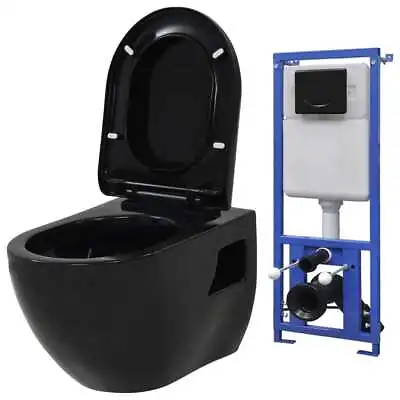 Wall-Hung Toilet With  Cistern Ceramic Black Q3U5 • £624.99