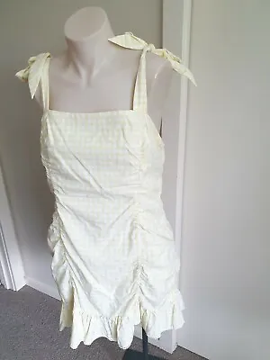 Tigerlily Size 14 Sleeveless Gingham Yellow White Mini HOT Dress Bow Tie Straps • $36