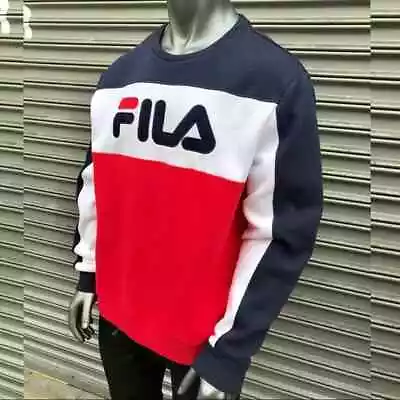 Men's Fila Navy White Red Fleece Pullover Crewneck • $98