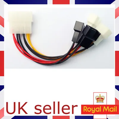 4 Pin Molex To 4 X 3 Pin Fan Adapters Cable 2 Speed Fan Splitter Cable UK SELLER • £3.49