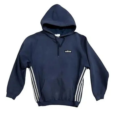 VTG 90s Faded Adidas 3 Stripe Spellout Patch Heavyweight Hoodie Sweat Shirt L • $12.61