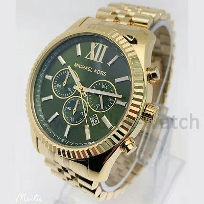 MICHAEL KORS MK8446 Men's Watch Gold Stainless Steel Bracelet Green Dial Quartz • $125