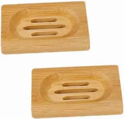 2 Packs Natural Wooden Bamboo Soap Dish Storage Holder Handmade • £5.99