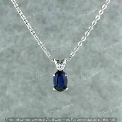 2.30Ct Oval Cut Lab-Created Blue Sapphire Charm Pendant Real 925 Sterling Silver • $70.21