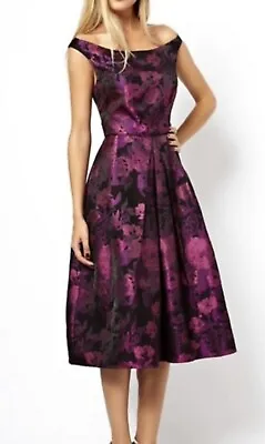 $45 • Buy ASOS Purple Rose Jacquard Midi 1950’s Inspired Prom Dress Size 16