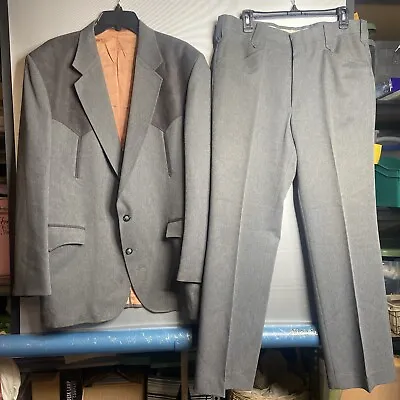 Circle S Vintage Dallas Texas Grey Western Suit Jacket 46 R Pants 36 X 29 Men’s • $40