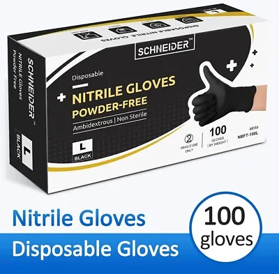 Schneider Black Nitrile Gloves 5 Mil Latex & Powder Free • $14.44