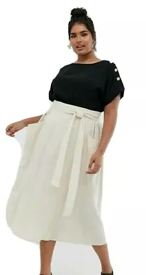 $59.99 • Buy Asos Design Curve Wrap Midi Skirt With Tie Side And Pockets Natural Size AU 20