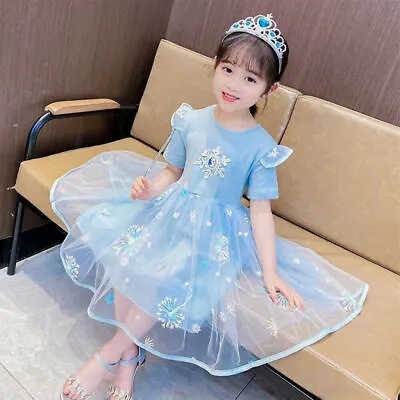 $17.76 • Buy Kids Girls Princess Embroidery Party Dress Snowflake Gown Queen Elsa Costume AU