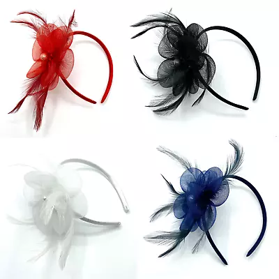 £8.99 • Buy Ladies Flower Feather Aliceband Fascinator Ladies Day Weddings Races Royal Ascot