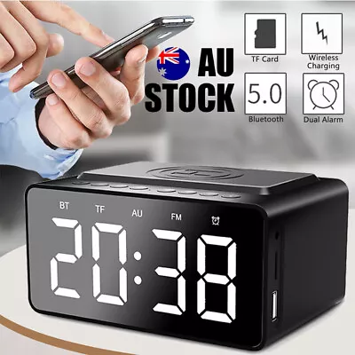 $45.99 • Buy Digital Alarm Clock Radio W/Bluetooth Speaker USB Wireless Charger LED Display~