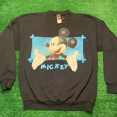 Vintage 90s Disney Mickey Mouse Crewneck Sweatshirt L Made USA Big Logo Black • $34