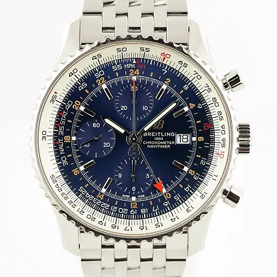 Breitling Navitimer World Ref A24322 Men’s Stainless Steel GMT Automatic Blue • $5995