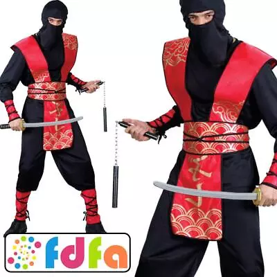 Wicked Red Ninja Master Oriental Samurai Warrior Mens Fancy Dress Costume • £26.09