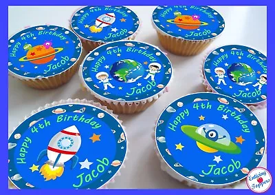 £4.50 • Buy Space Rockets Birthday/Thank You Edible Personalised Cupcake Toppers