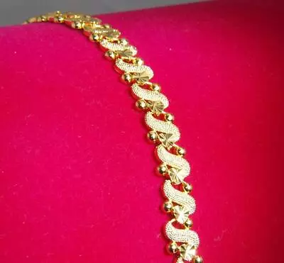 18K Yellow Gold Filled Ladies Bracelet 9mm 7  Birthday Evening Xmas Gift B/9312E • £6.99