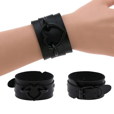 Heart Bracelet Leather Wristband Cuff Gothic Punk Armband Unisex Cosplay JewH`uk • £4.14