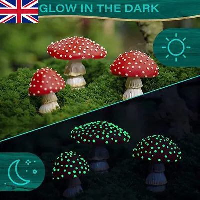 Glow-In-The-Dark Fairy Garden Toadstools Mushrooms Miniature Fairy Gardens Decor • £4.79