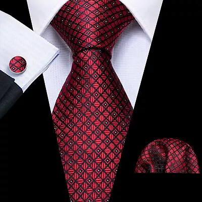 Mens Silk Ties Blue Red Black Gold Solid Paisley Striped Tie Necktie Set Wedding • $10.99