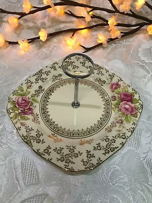 Vintage H & K Tunstall Cake Plate Pink Roses And Gold Chintz Design • £16.99