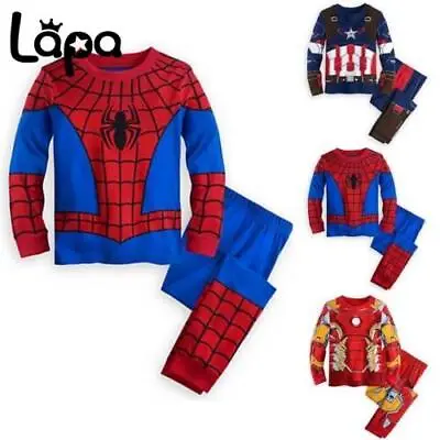 Kids Boys Spiderman Pyjamas Outfits Nightwear Iron Man PJs Sleepwear Super Hero • £10.39