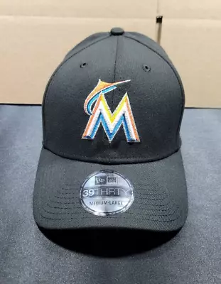 MLB Miami Marlins New Era 39Thirty Fitted Baseball Cap Hat Black Med / Large New • $29.99
