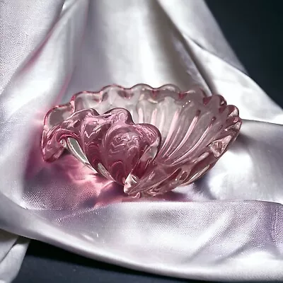 Vintage Murano Style Glass Bowl Pink Shell Shape • $28