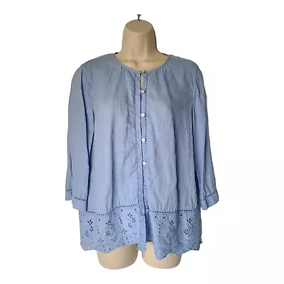 J Jill Love Linen Light Blue Lace Button Down 3/4 Sleeve Top Blouse Size Small • $16.99