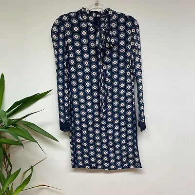 M&S Dress Womens 6 Navy Blue Floral Knee Length 60s 70s Style • £15