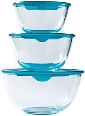 Pyrex Bowl Set 3 Pcs. Cook & Store Glass 0.5L1.0L 2.0L  Mixing Bowl With Lid • £15.99