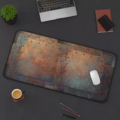 Steampunk Decor - Patinated Weather Beaten Riveted Copper Sheets Print DeskMat • $34