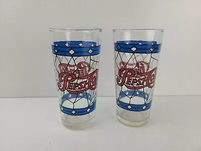 Lot Of 2 Vintage Pepsi-Cola Glasses Tiffany Style Stained Glass Design 1970’s 70 • $11.99