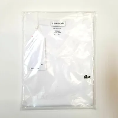 $37 • Buy NEW Men Lacoste V-Neck Pima Cotton Jersey T-shirts White (TH6710 001) Sz SM-3XL