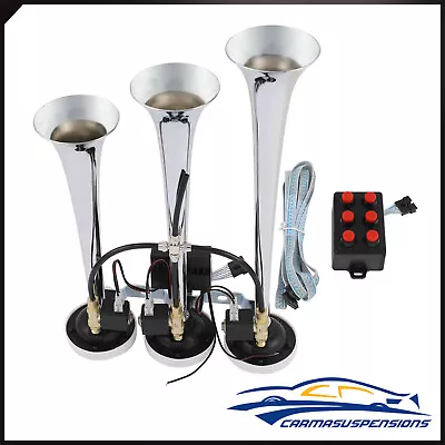 Chrome Plated Musical 3 Trumpet 6 Tune Air Horn With Wired Remote 12V • $52.87