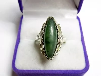 Vintage Russian Soviet Sterling Silver 875 Ring Jade USSR Women's Jewelry 9 • $125