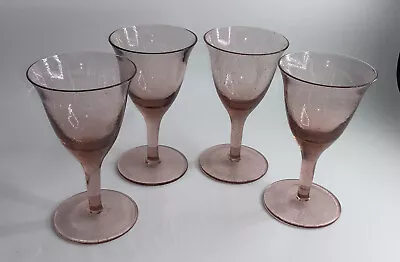 Vintage Beautiful Hand Blown Pink Bubble Glass Wine Glasses 8 Oz Set Of 4 • $60