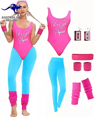 Womens 80S Workout Costume Outfit 80S Accessories Set Leotard Neon Legging • $124.99