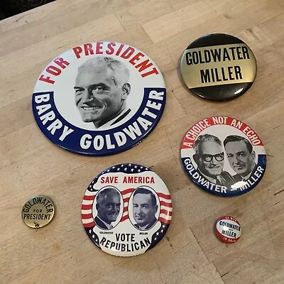 Vintage 1964 Barry Goldwater Campaign Button Lot (6) Various Sizes • $40