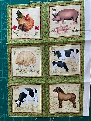 Farm Animals 100% Cotton Picture Squares X 6 For Patchwork Card Making Crafts • £3