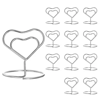 12pcs Table Number Holders 40mm Tall 35mm Base Width Mini Heart Silver Tone • £7.28